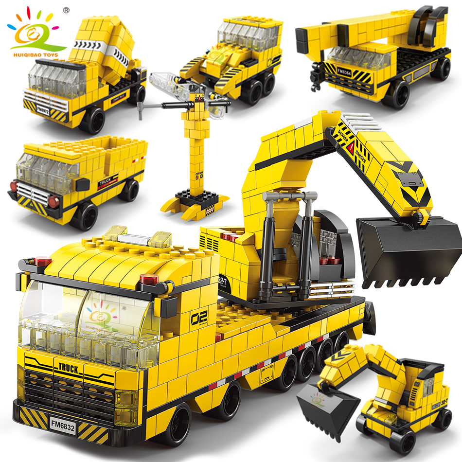 Heavy Equipment Lego - HUIQIBAO 1000pcs 6in1 Engineering Crane Truck